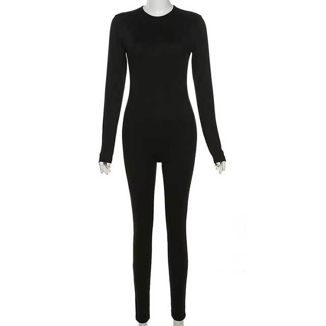 Ribbed Long Sleeve Fitness Jumpsuit