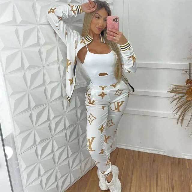 Letter Printed Zipper Up Top Jogging Suit