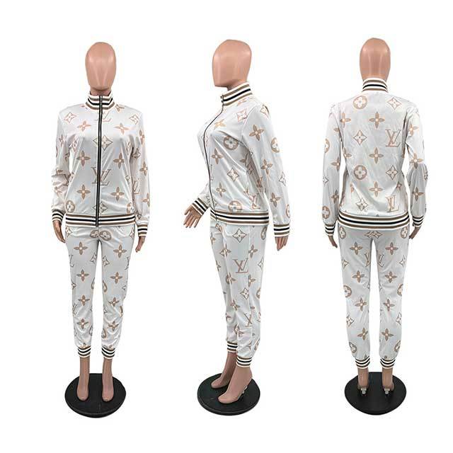 Letter Printed Zipper Up Top Jogging Suit
