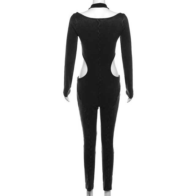 Hollow Out Halter Long Sleeve Jumpsuit