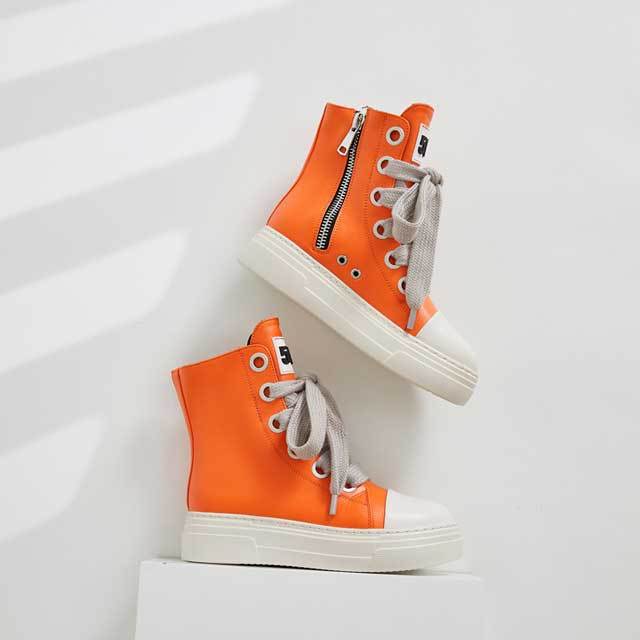 Big Lace-Up Leather Casual Sneakers