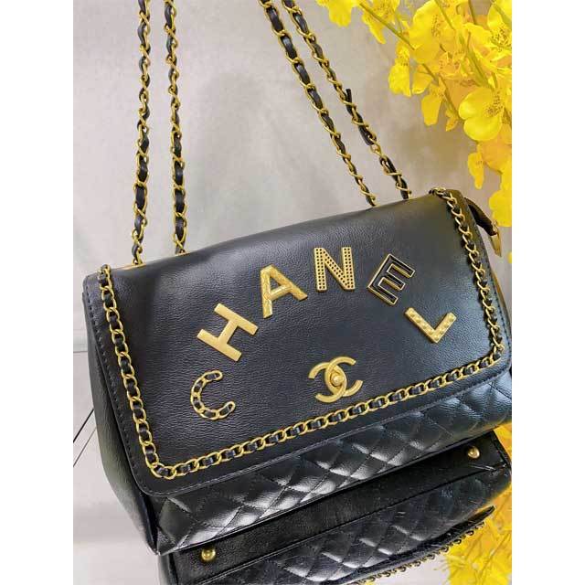 Metal Letter Leather Shoulder Bag