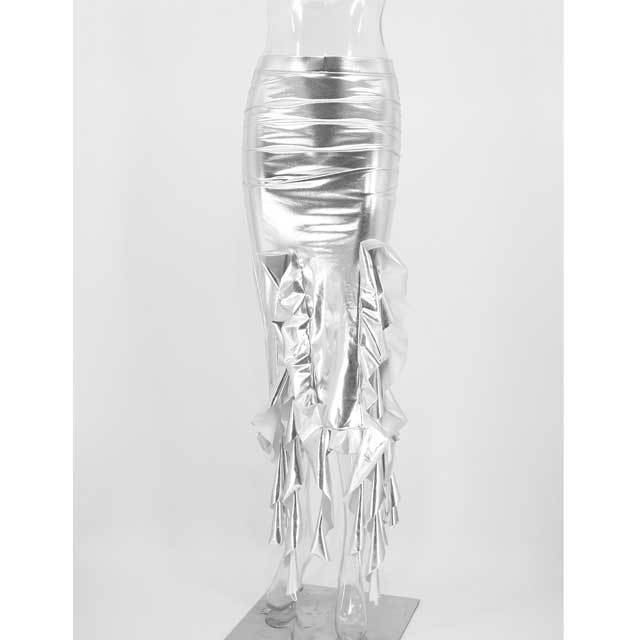 Leather High Waist Ruffle Skirt