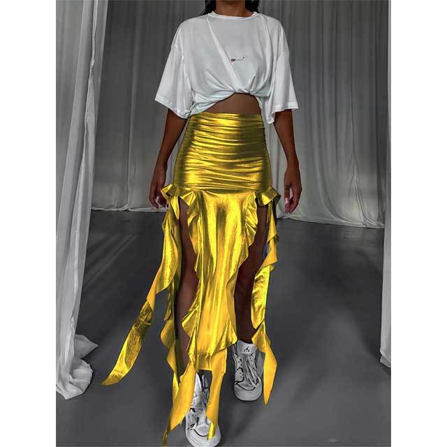 Leather High Waist Ruffle Skirt