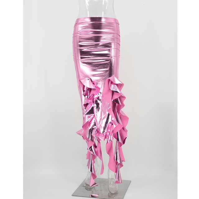 Leather High Waist Ruffle Skirt