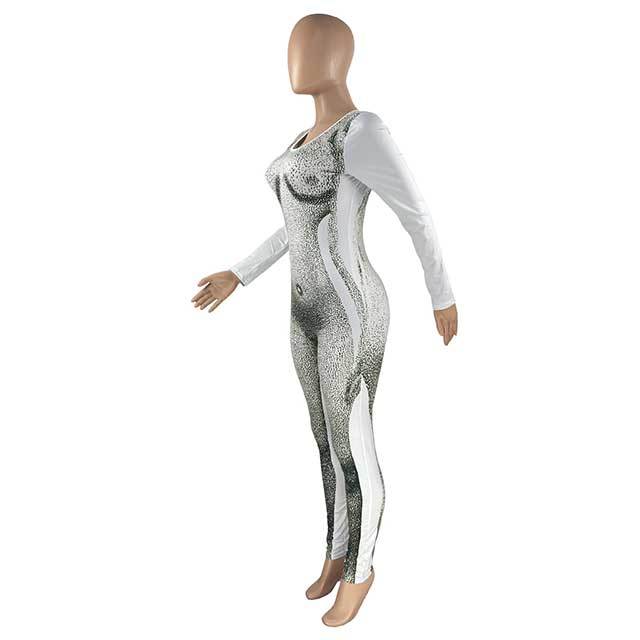 3D Printed Long Sleeve Tight Jumpsuit