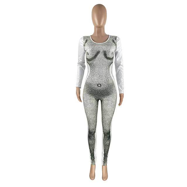 3D Printed Long Sleeve Tight Jumpsuit