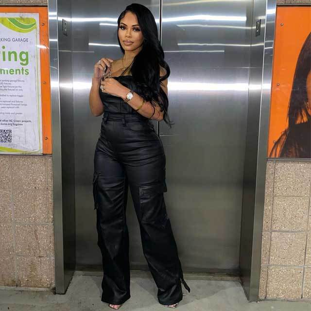 Leather Strapless Cargo Jumpsuit