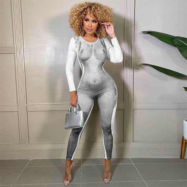 3D Printed Long Sleeve Tight Jumpsuit