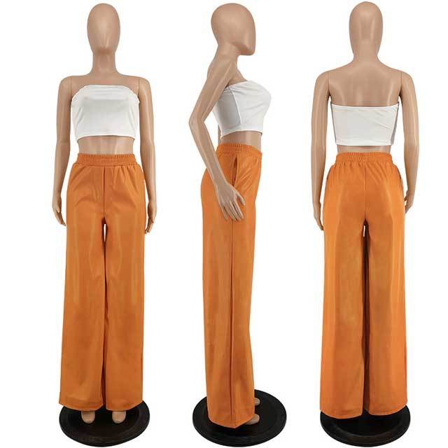 Leather Casual Wide Leg Pants