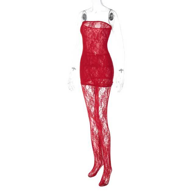 Lace Tube Dress Legging Set