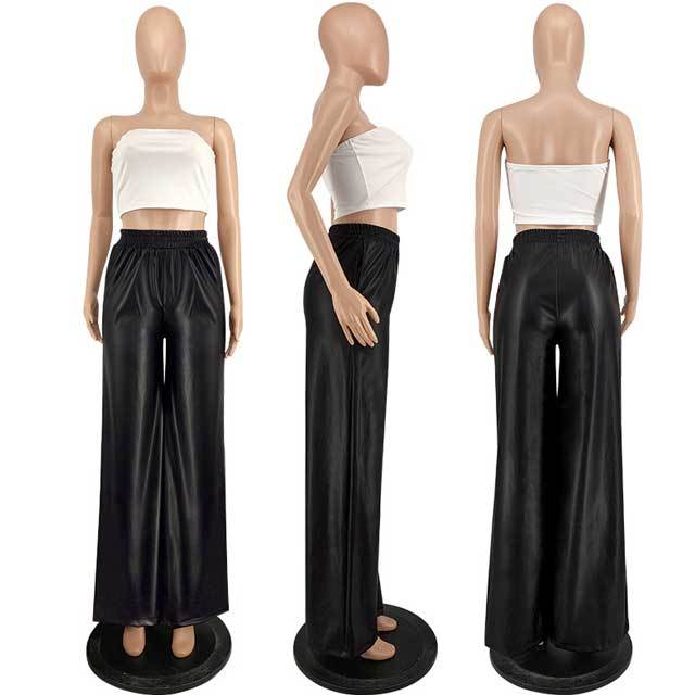 Leather Casual Wide Leg Pants