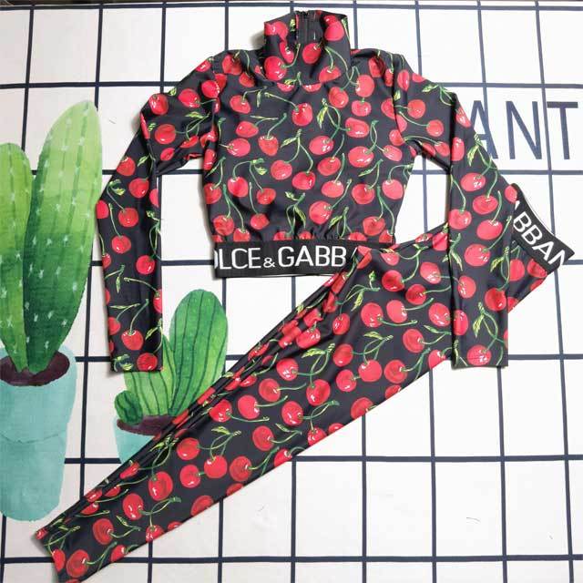 Cherry Print Long Sleeve Jogging Suit