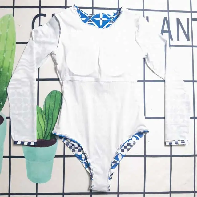 Printed Long Sleeve Bodysuit Swimwear