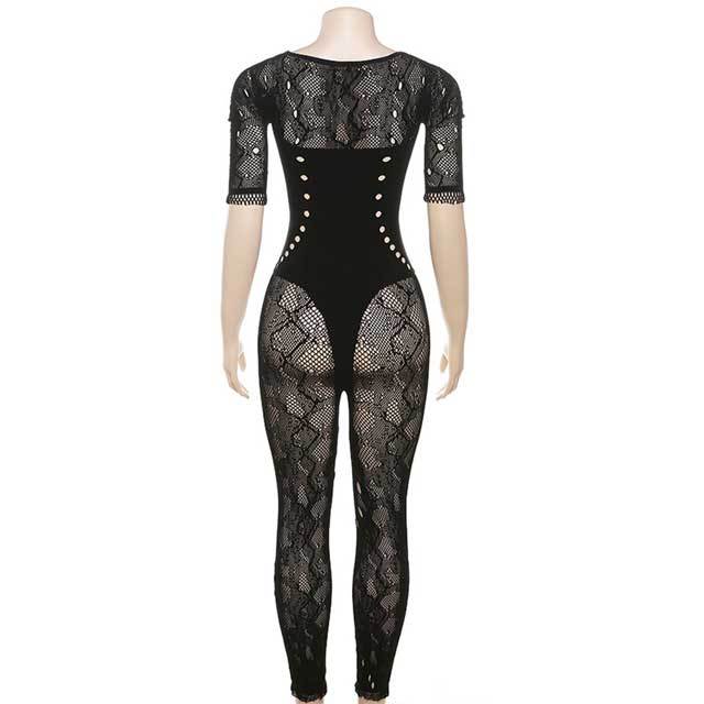 Knit Hollow Out Short Sleeve Lingerie Jumpsuit