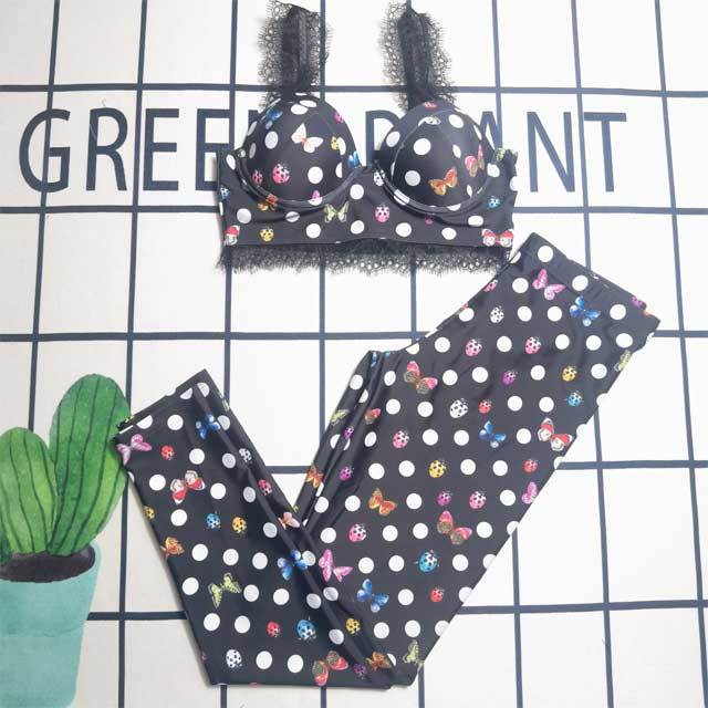 Butterfly Print Bra Top Casual Pants Set