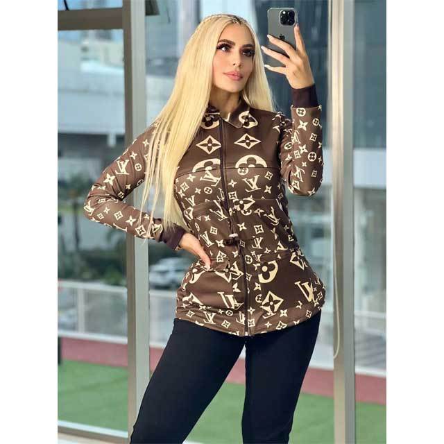 Printed Zipper Long Sleeve Jacket