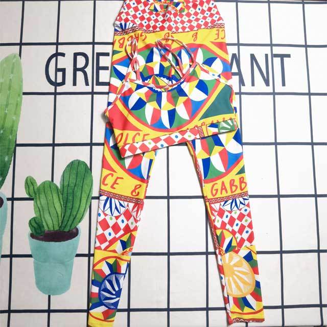 Printed Bra Top Casual Pants Suit