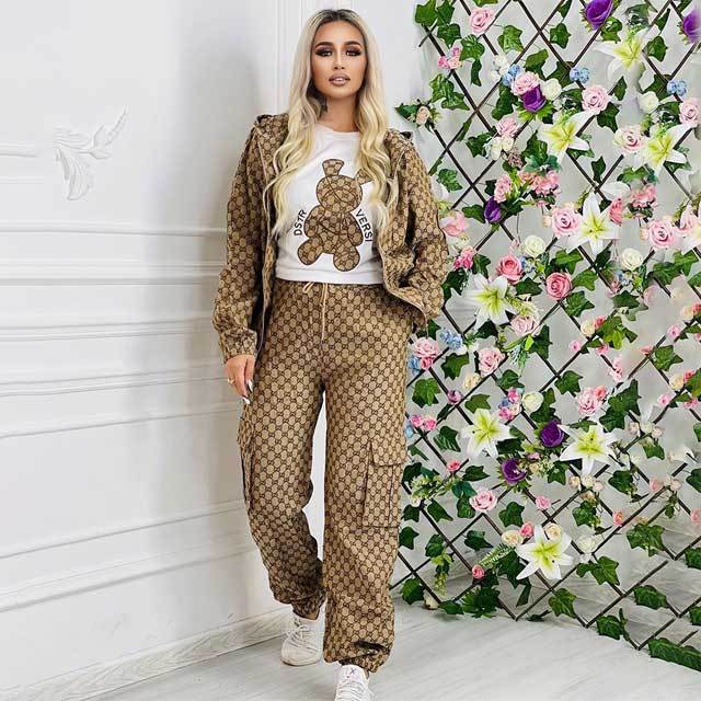 Printed Hooded Top Cargo Pants Set