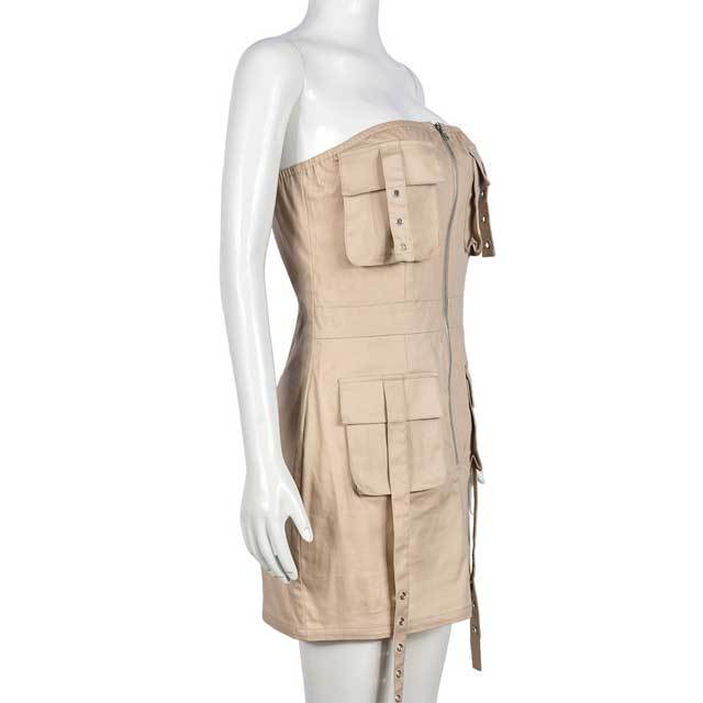 Multi Pockets Strapless Cargo Dress