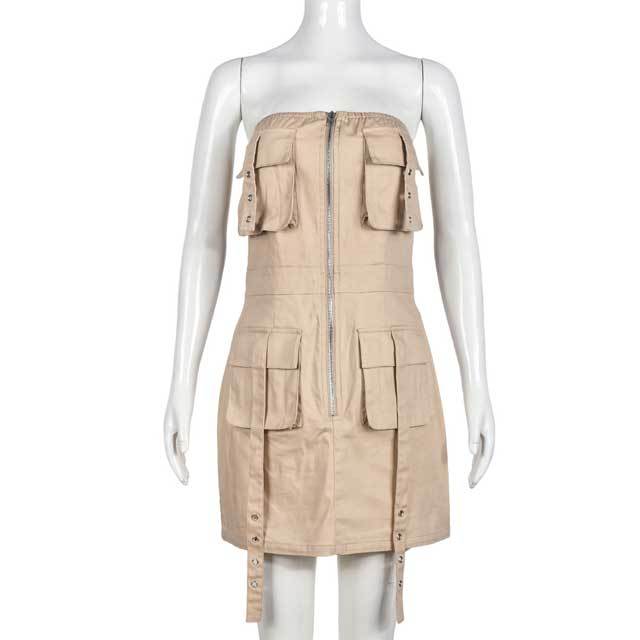 Multi Pockets Strapless Cargo Dress