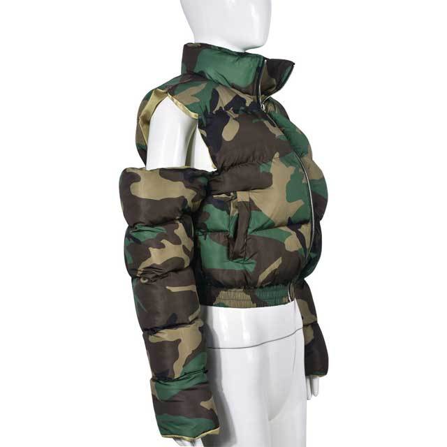 Hollow Out Camo Puffer Coat