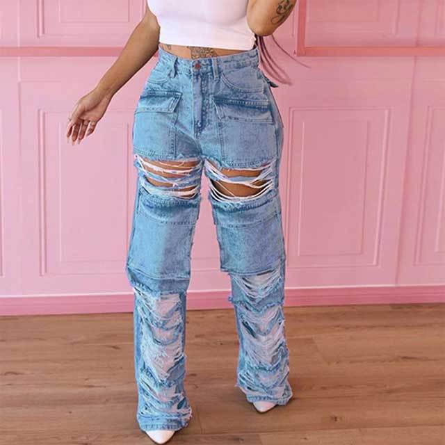 Ripped High Waist Boyfriend Jeans