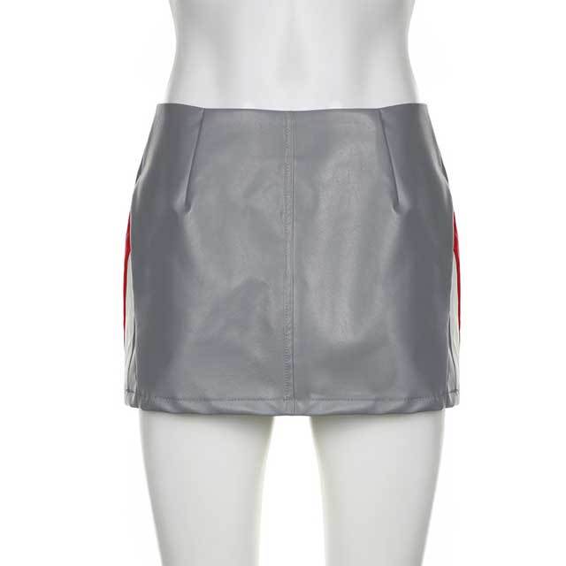 Color Block Leather Jacket Top Skirt Set
