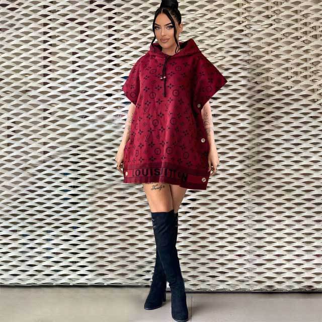 Oversize Printed Wool Hooded Dress