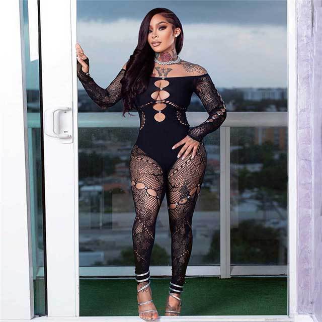 Off Shoulder Lace Hollow Out Lingerie Jumpsuit