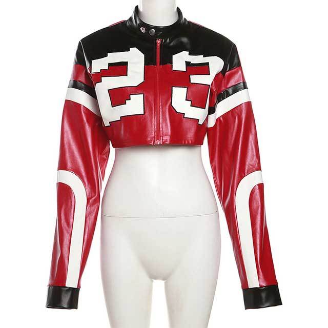 Leather Printed Crop Moto Jacket