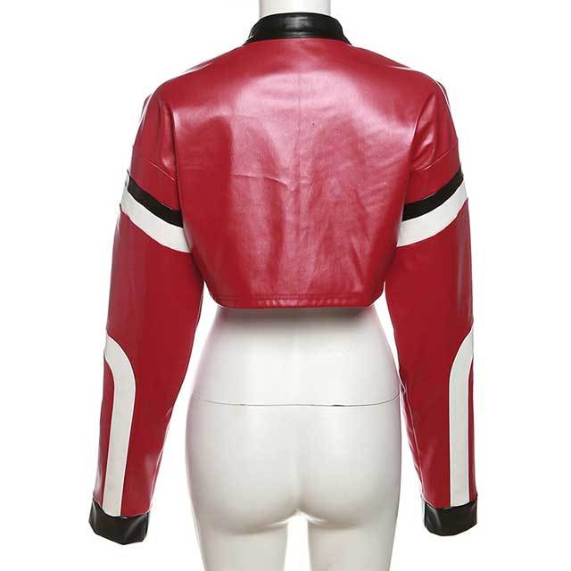 Leather Printed Crop Moto Jacket