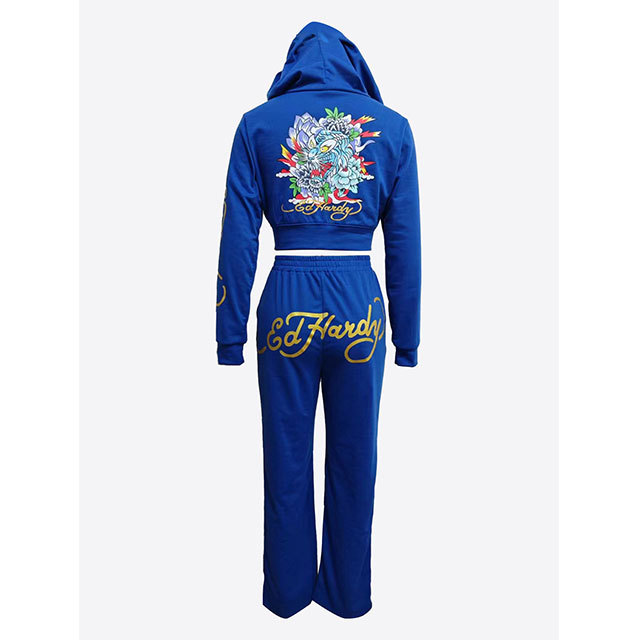Street Fashion Printed Zipper Up Two Pieces Pant Set