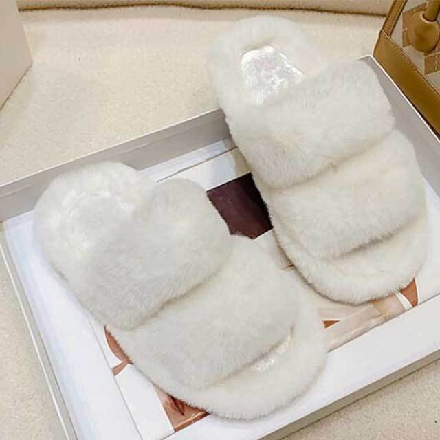 Winter Fashion Solid Color Furry Flat Slippers