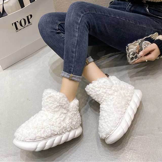 Solid Color Furry Ankle Snow Boots