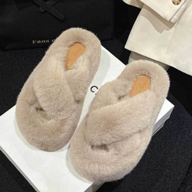 Open Toes Furry Platform Slides Shoes