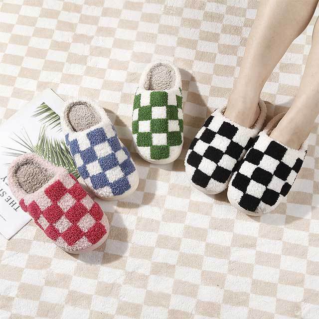 Plaid Printed Winter Fashion Fuzzy Slippers