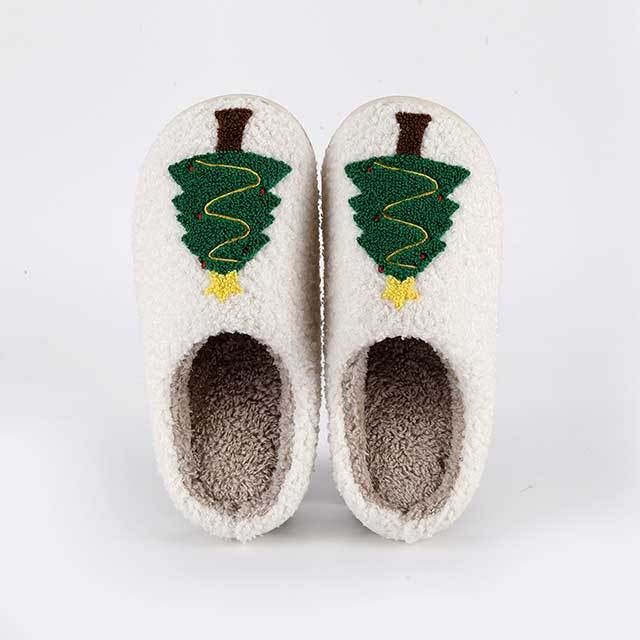 Christmas Tree Comfortable Fuzzy Flats Slides