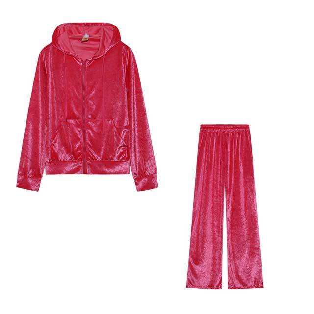 Rhinestones Velvet Casual Jogging Suit