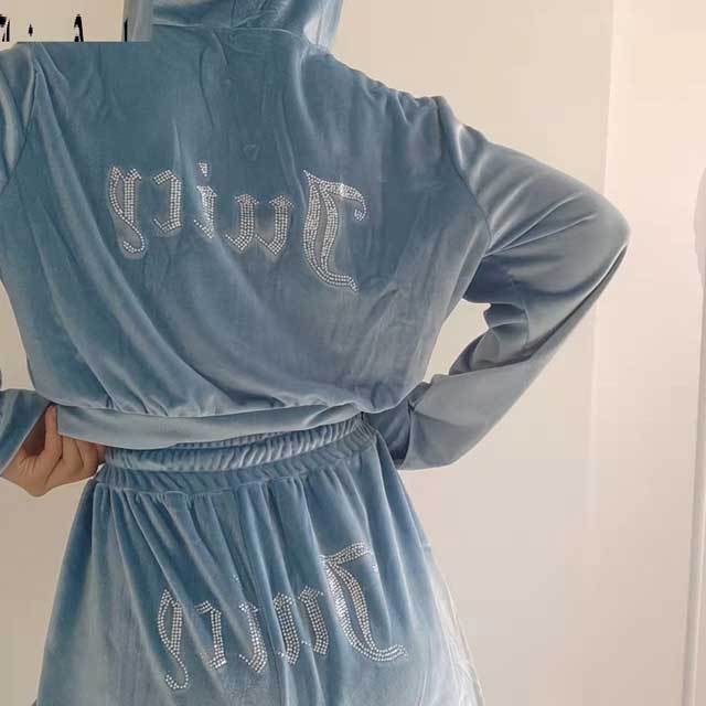Rhinestones Velvet Casual Jogging Suit