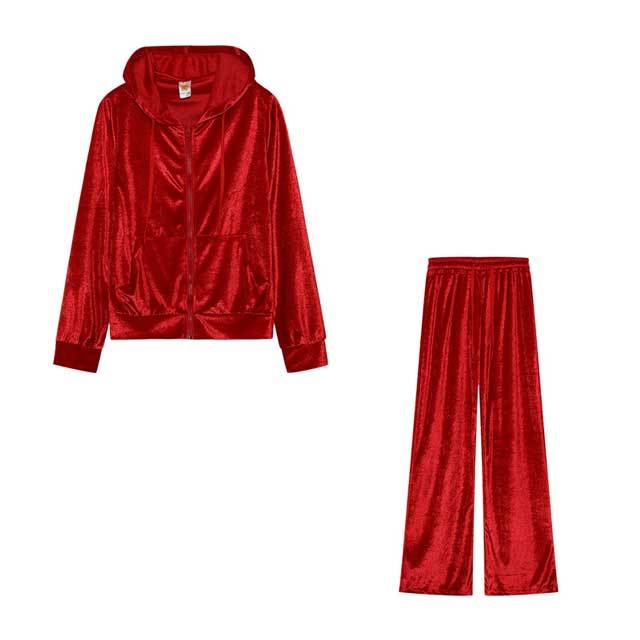 Rhinestones Velvet Casual Jogging Suit