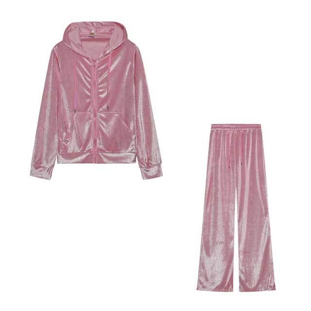 Rhinestones Velvet Casual Jogging Suit