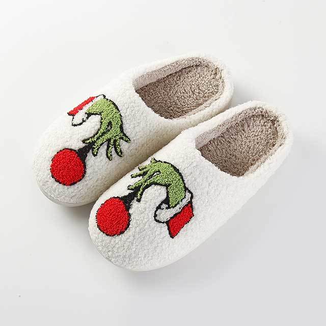 Christmas Grinch Warm Winter Fuzzy Slippers