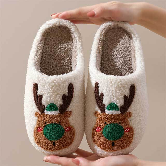 Christmas Elk Pattern Fuzzy Slippers