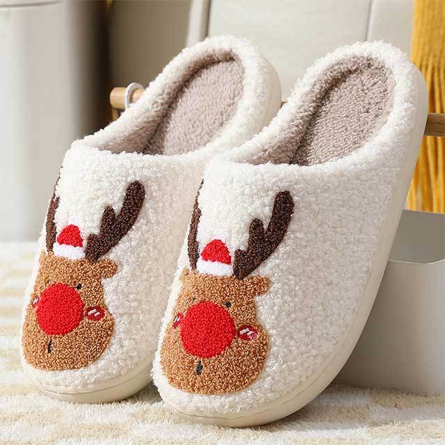 Christmas Elk Pattern Fuzzy Slippers