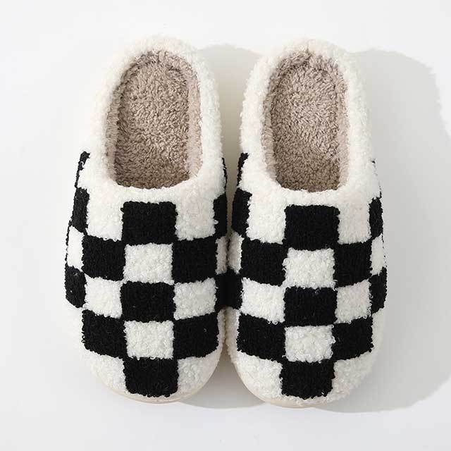 Plaid Printed Winter Fashion Fuzzy Slippers