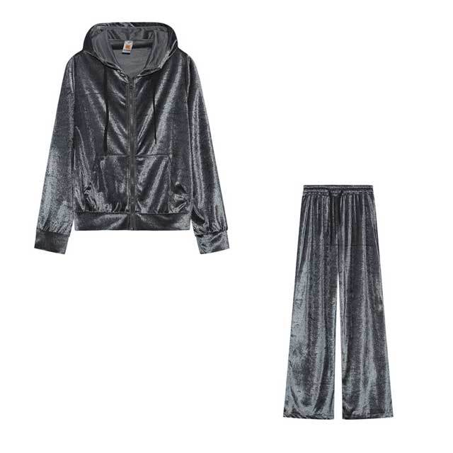 Rhinestones Velvet Casual Jogging Suit