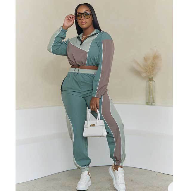 Color Block Casual Tracksuit Set