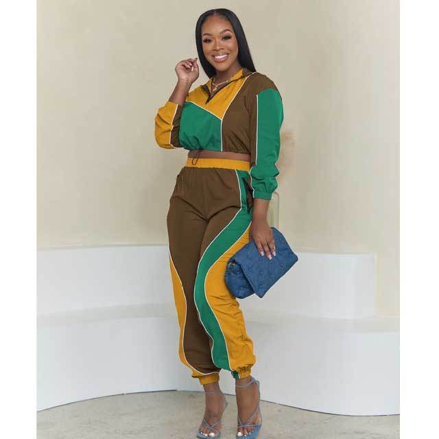 Color Block Casual Tracksuit Set