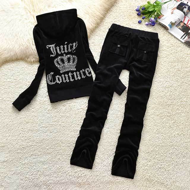 Rhinestones Velvet Casual Tracksuit Set